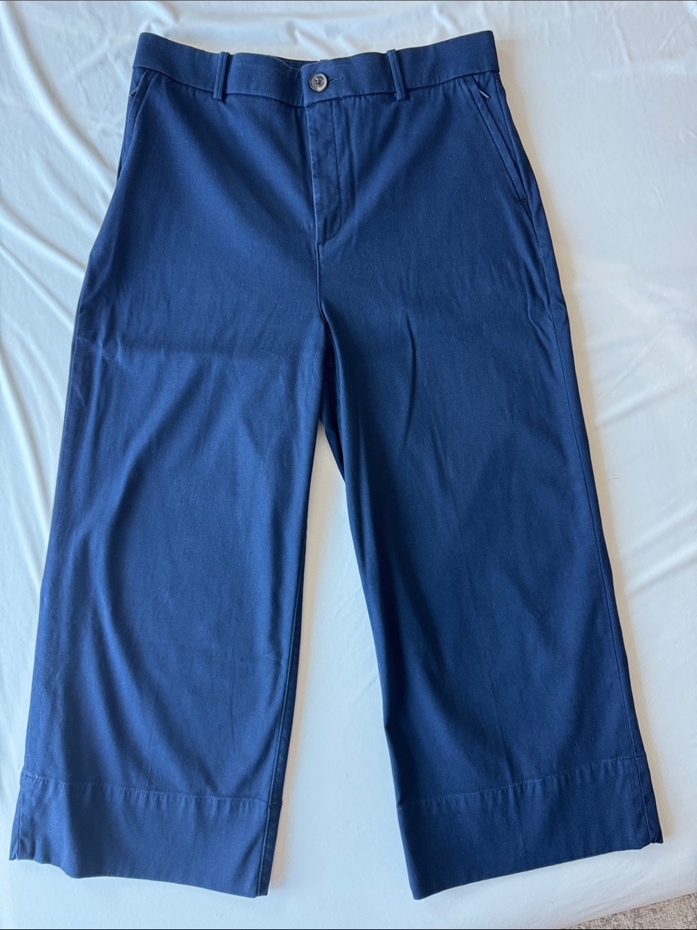 SPANX Women’s Cropped Wide-Leg Pant, supersmooth stretch twill, Navy, Size XL